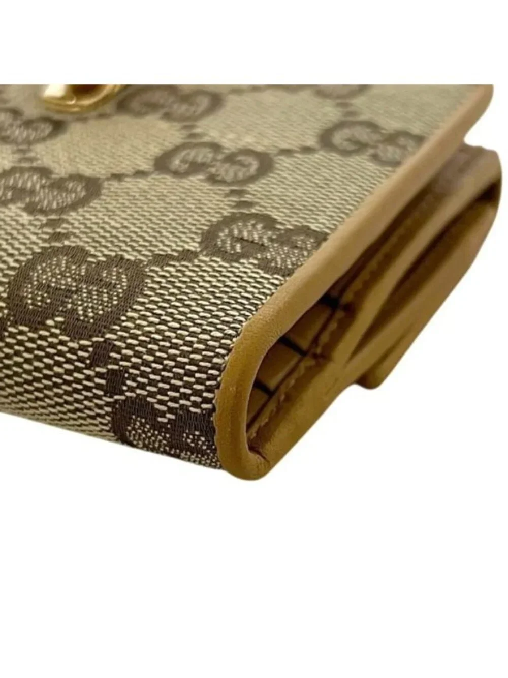 Gucci Bifold Wallet Beige Yellow 035 Canvas Leather GG Tiger Compact - Picture 10 of 10